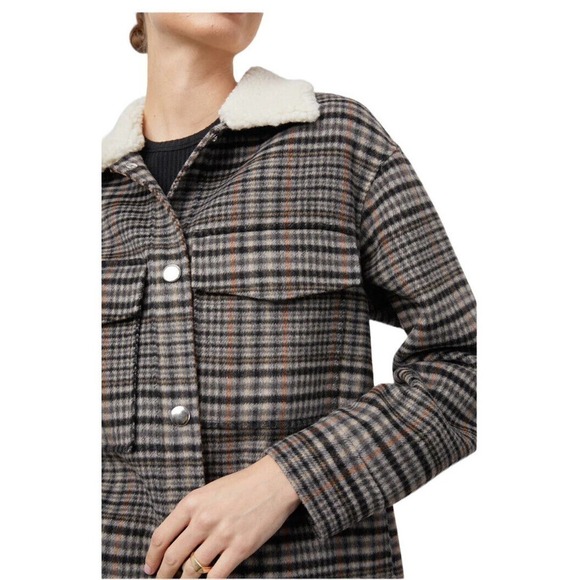 Rails Jaro Long Coat Womens Medium Onyx Taupe Plaid Wool Blend Oversized $425 - Picture 5 of 16
